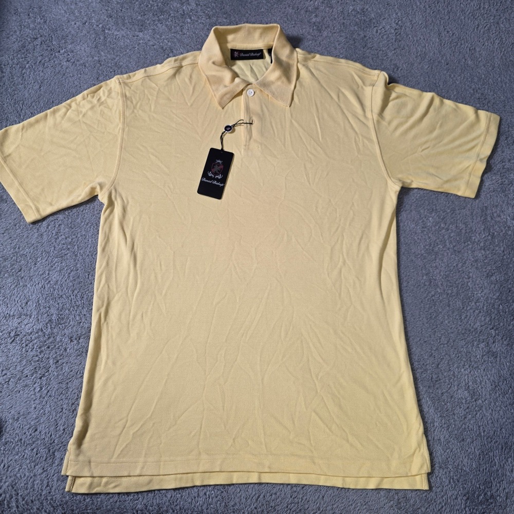 Daniel Bishop Mens Medium Polo Shirt Yellow 100% Silk Short Sleeve Pique Knit